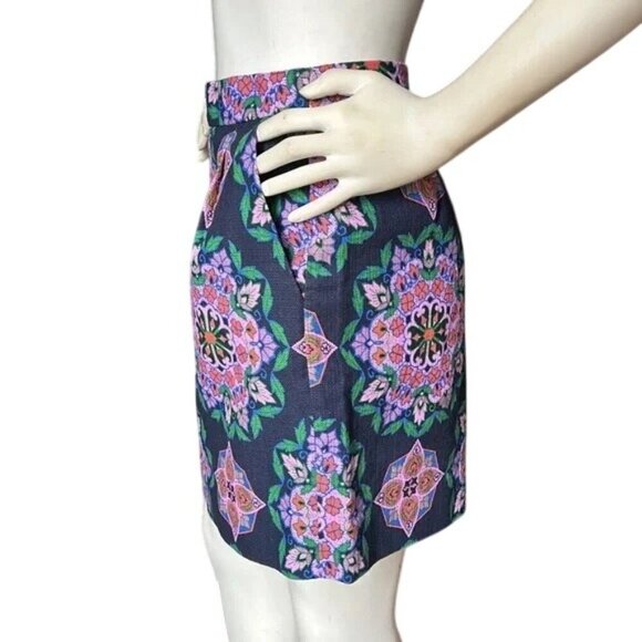 J. Crew Navy Medallion Print Skirt - Picture 2 of 6